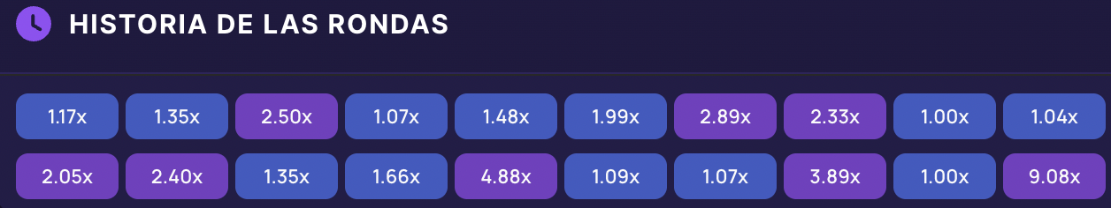 Historial de rondas Lucky Jet